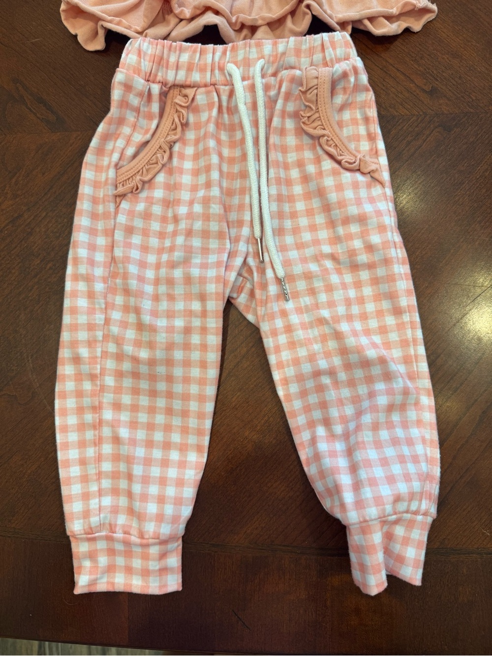 Scarlett Peach Pink Ruffle Top & Gingham Jogger Set - Picture 2 of 6